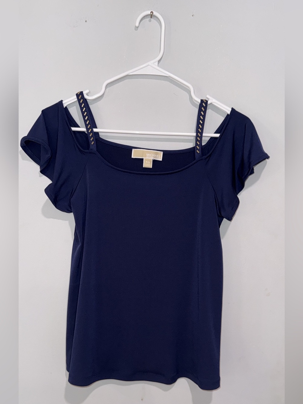 MICHAEL Michael Kors Navy Cold-Shoulder Top with Decorative Straps